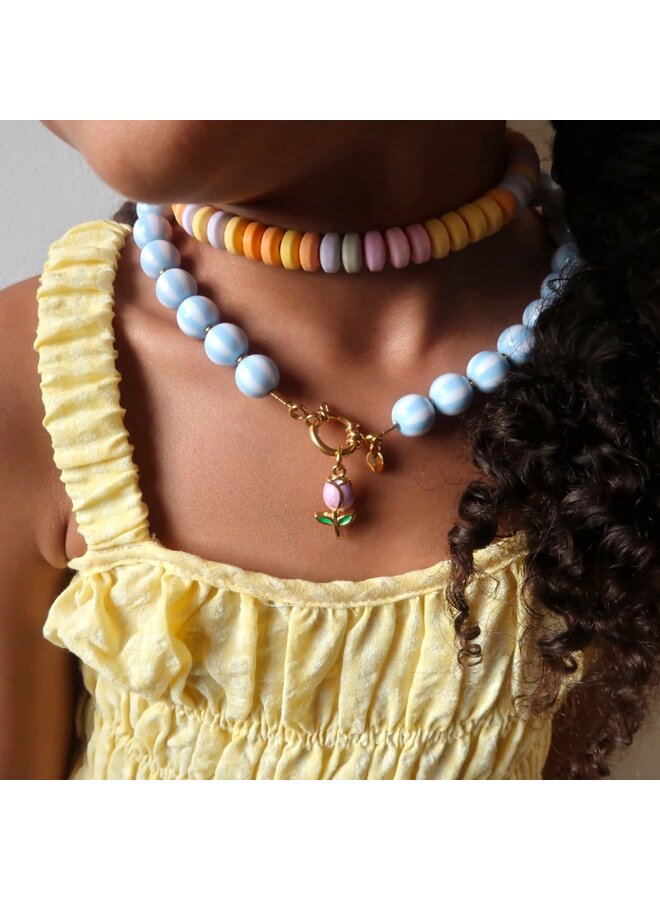 LOVEissue - Necklace – Bold beads babyblue stripe