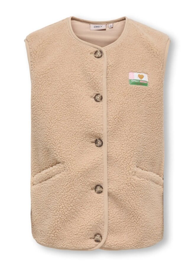 Kids Only - Baby life teddy vest – Cuban sand/Vintage badge