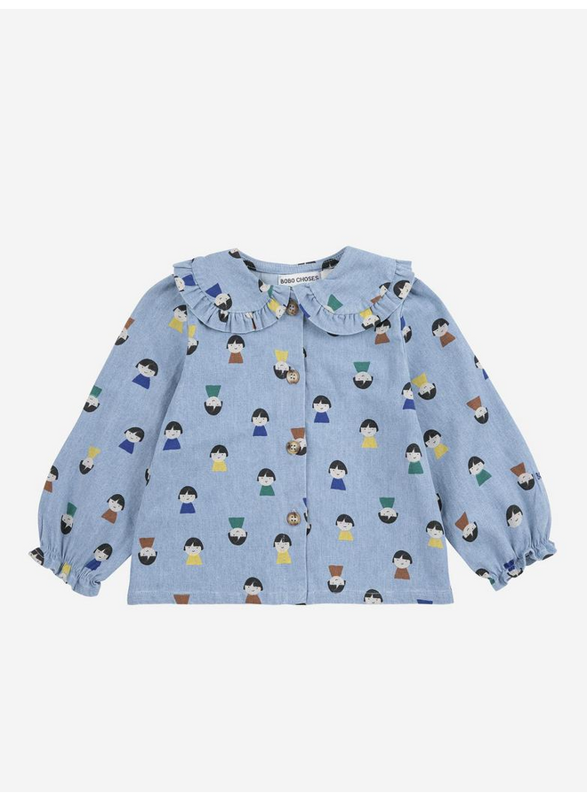 Game pawns all over light denim blouse - Light blue