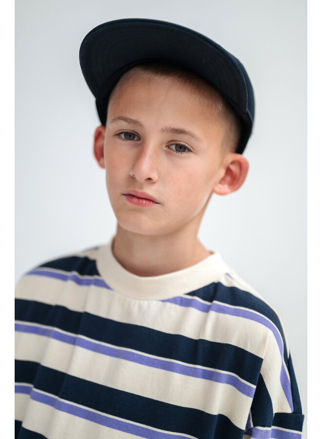 Repose AMS - Boxy tee - Cream teal glacier stripe