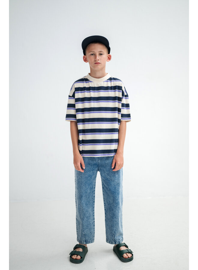 Repose AMS - Boxy tee - Cream teal glacier stripe