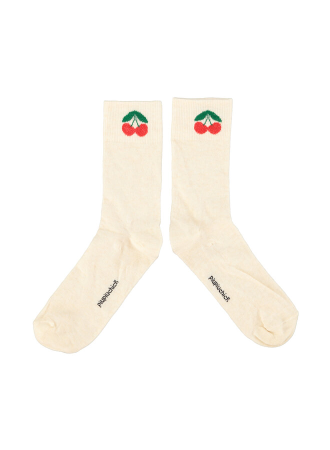 Socks - Ecru w/ cherry print