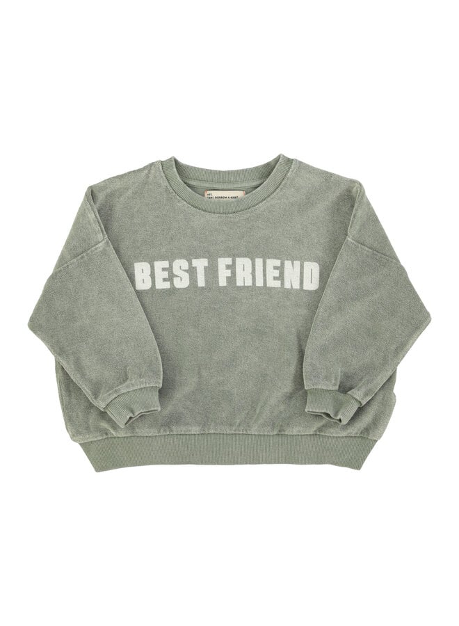 Sweatshirt - Washed green w/ "best friend" print