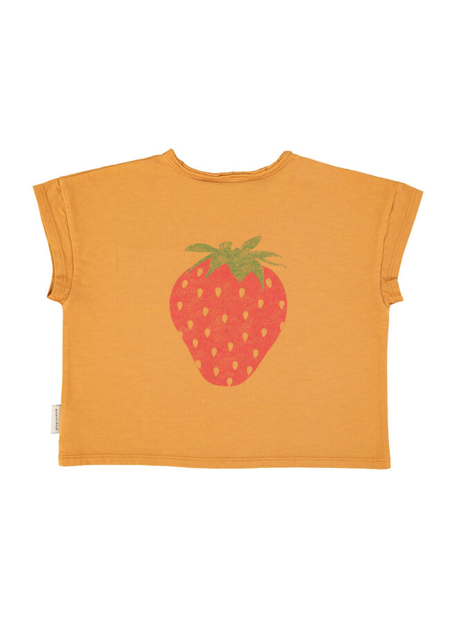 Piupiuchick - T-shirt - Camel w/ strawberry print
