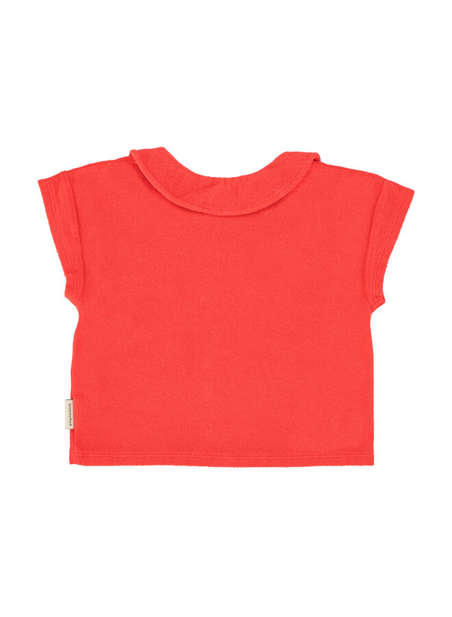 Piupiuchick - T-shirt w/ Peter Pan collar - Red w/ "amour" print