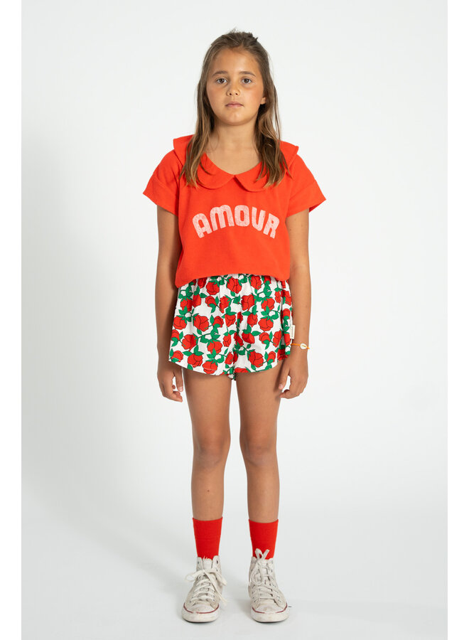 Piupiuchick - T-shirt w/ Peter Pan collar - Red w/ "amour" print