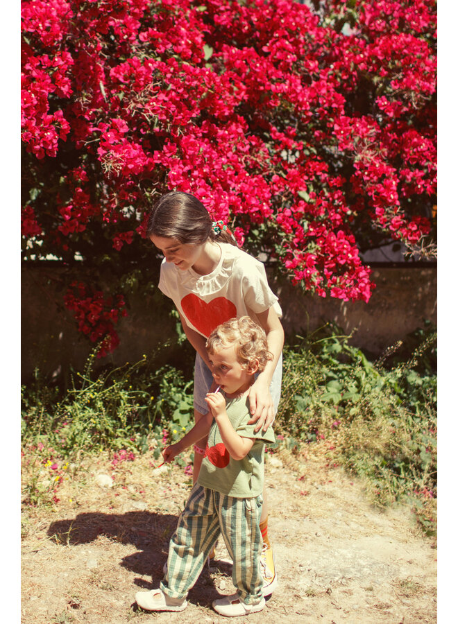 Piupiuchick - T-shirt w/ collar - Ecru w/ red heart print