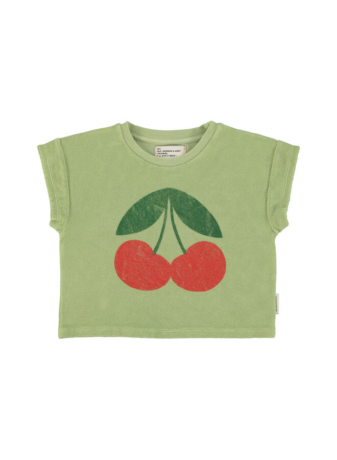 T-shirt - Light olive w/ cherry print