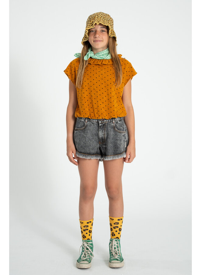 Piupiuchick - Sleeveless top w/ collar - Camel w/ black hearts allover