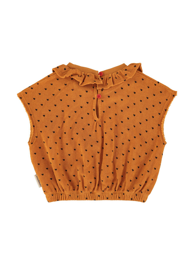 Piupiuchick - Sleeveless top w/ collar - Camel w/ black hearts allover