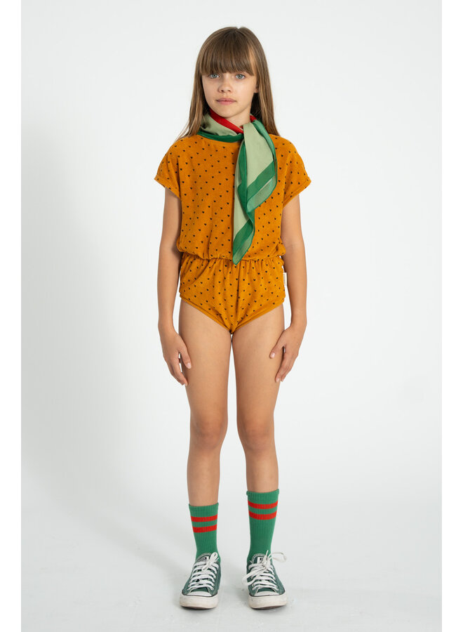 Piupiuchick - Playsuit - Camel w/ black hearts allover