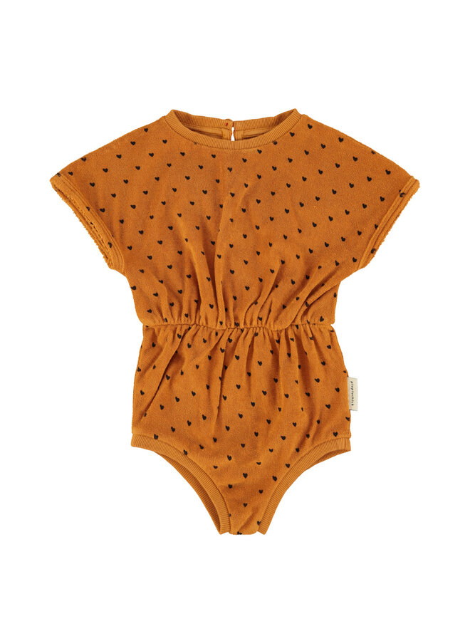 Playsuit - Camel w/ black hearts allover