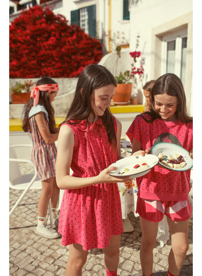 Piupiuchick - Short dress w/ collar - Pink w/ black hearts allover