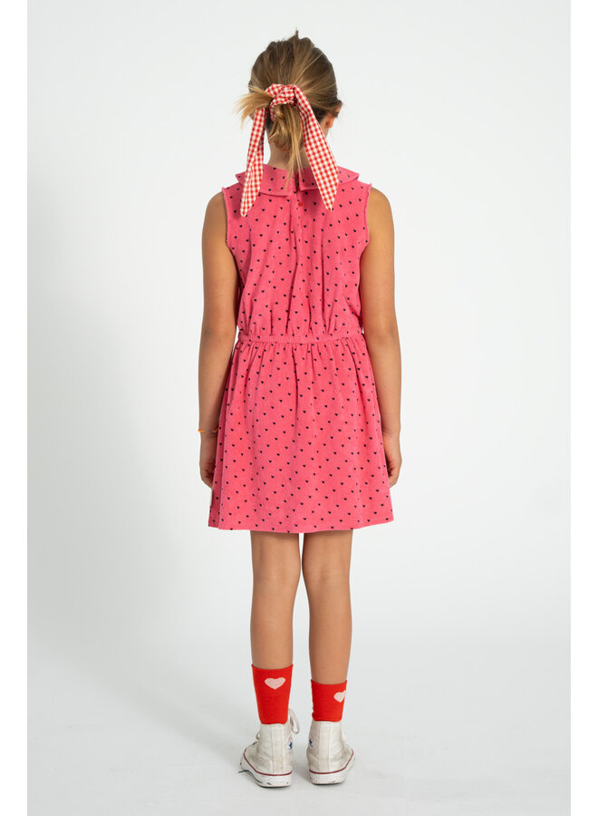 Piupiuchick - Short dress w/ collar - Pink w/ black hearts allover