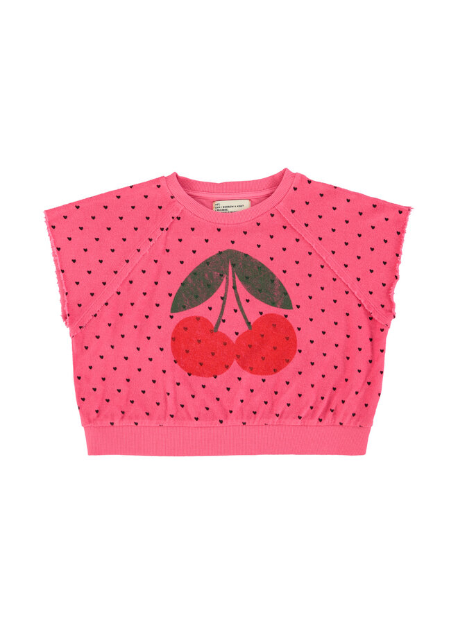 Sleeveless sweatshirt - Pink w/ cherry print