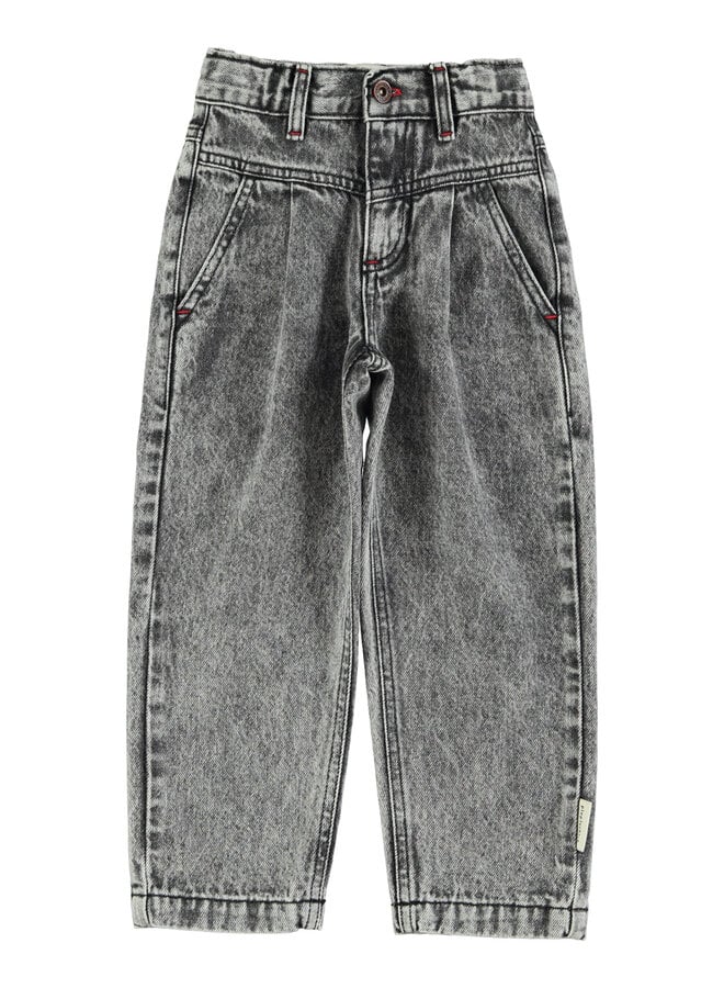 Mom fit trousers - Washed black denim