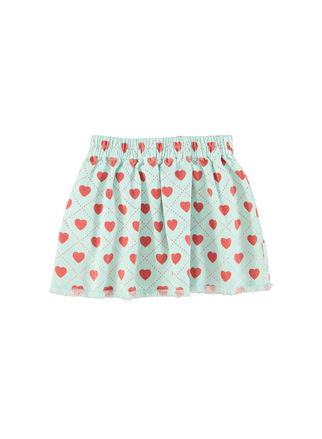 Short skirt - Light blue w/ red hearts allover