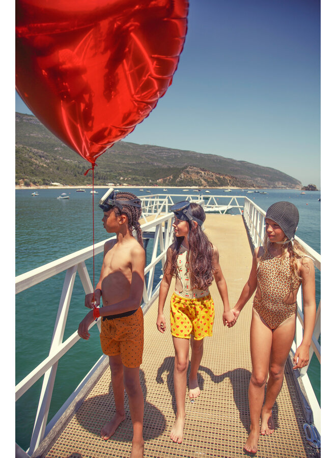 Piupiuchick - Shorts w/ fringes - Mustard w/ red hearts allover