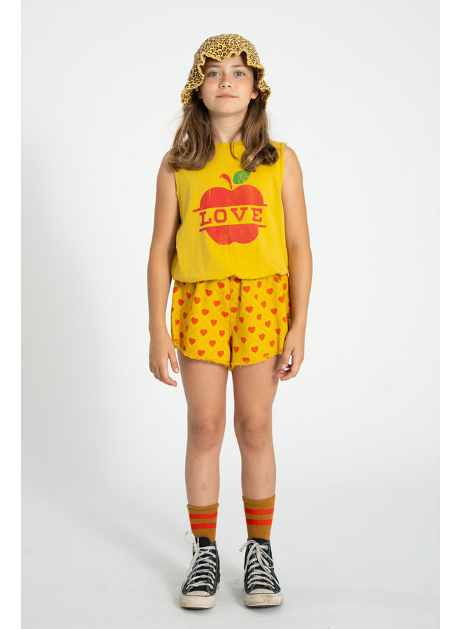 Piupiuchick - Shorts w/ fringes - Mustard w/ red hearts allover