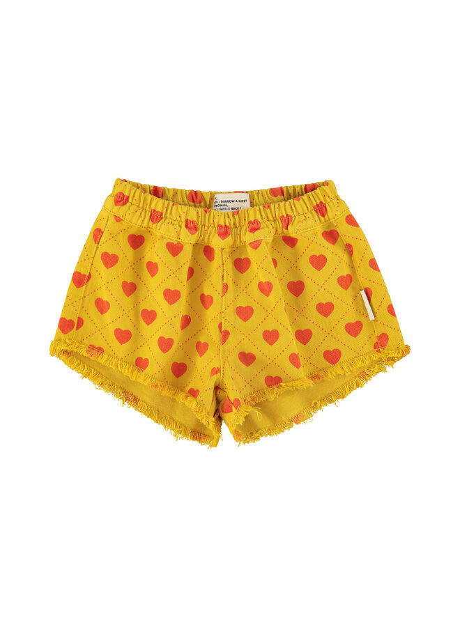Piupiuchick - Shorts w/ fringes - Mustard w/ red hearts allover