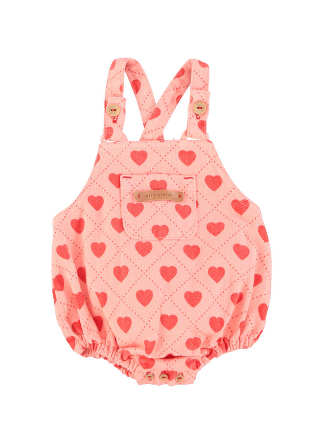 Baby romper - Pink w/ red hearts allover