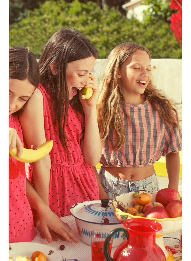 Piupiuchick - Cropped blouse w/ baloon sleeves - Pink & green checkered