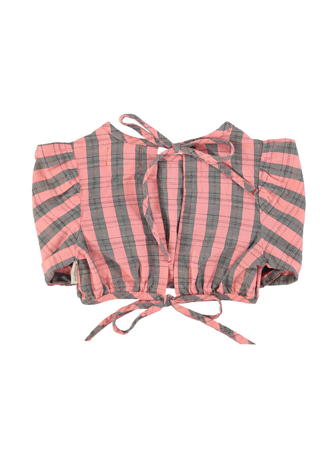 Piupiuchick - Cropped blouse w/ baloon sleeves - Pink & green checkered