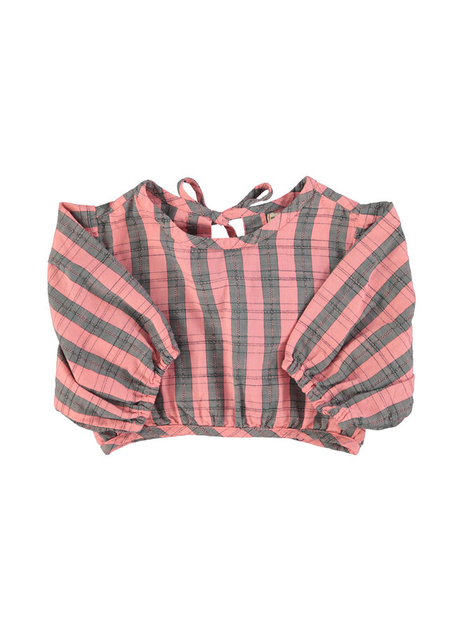 Piupiuchick - Cropped blouse w/ baloon sleeves - Pink & green checkered