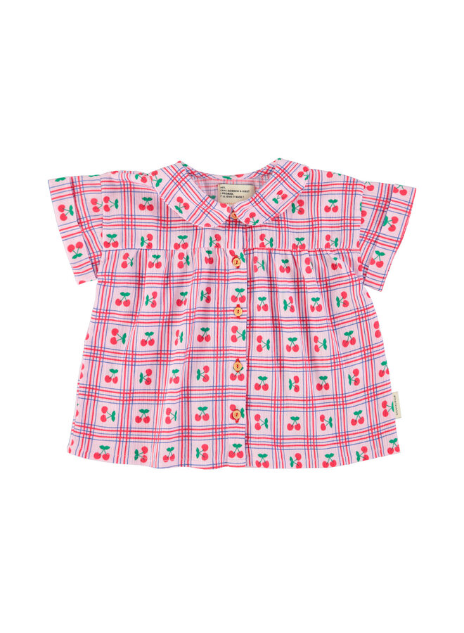 Piupiuchick - Peter Pan collar shirt - Lilac w/ cherries allover