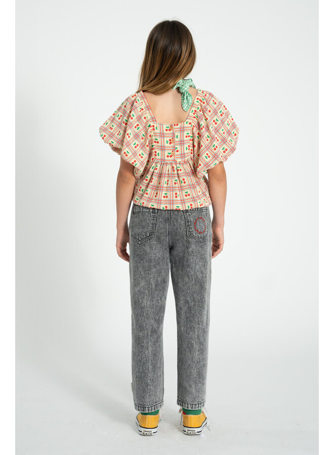 Piupiuchick - Cropped blouse w/ baloon sleeves - Light yellow w/ cherries allover