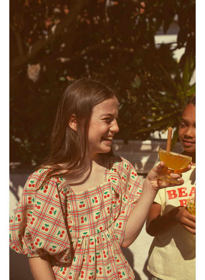 Piupiuchick - Cropped blouse w/ baloon sleeves - Light yellow w/ cherries allover