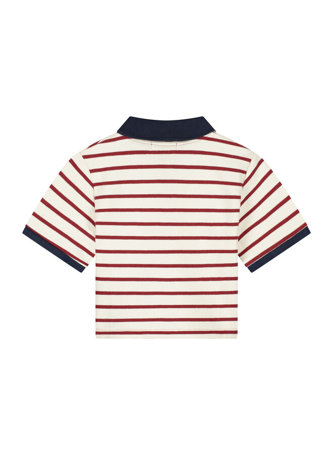 Charlie Petite - Pam cropped polo t-shirt - Stripes bordeaux/navy/ecru