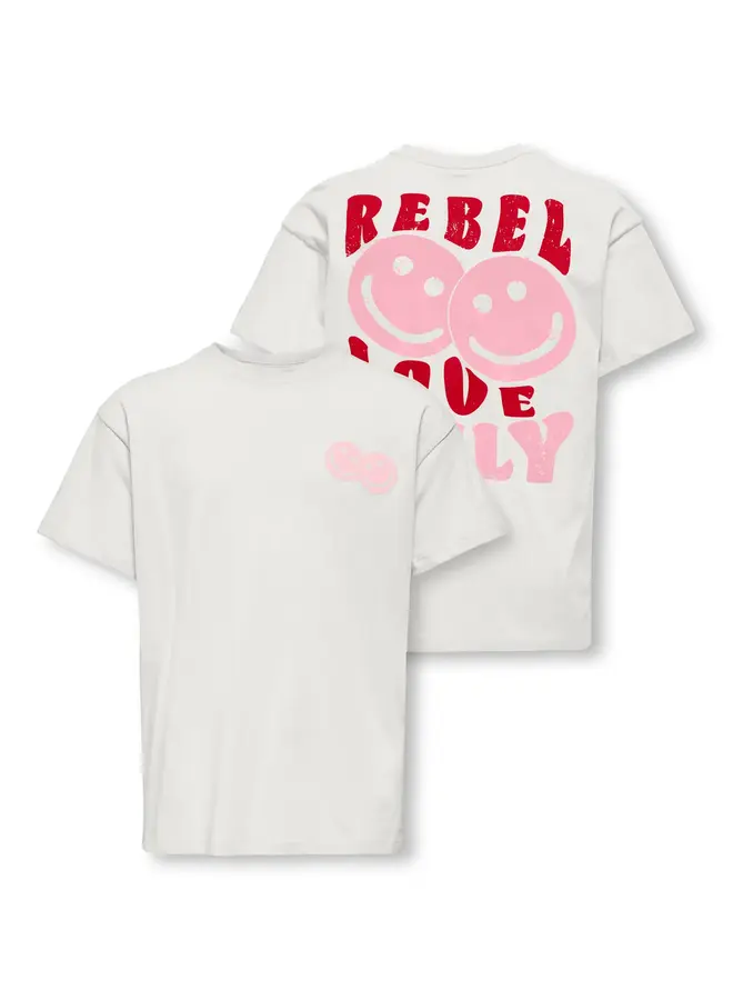 Ros life loose print top – Cloud dancer/Smiley raspberry