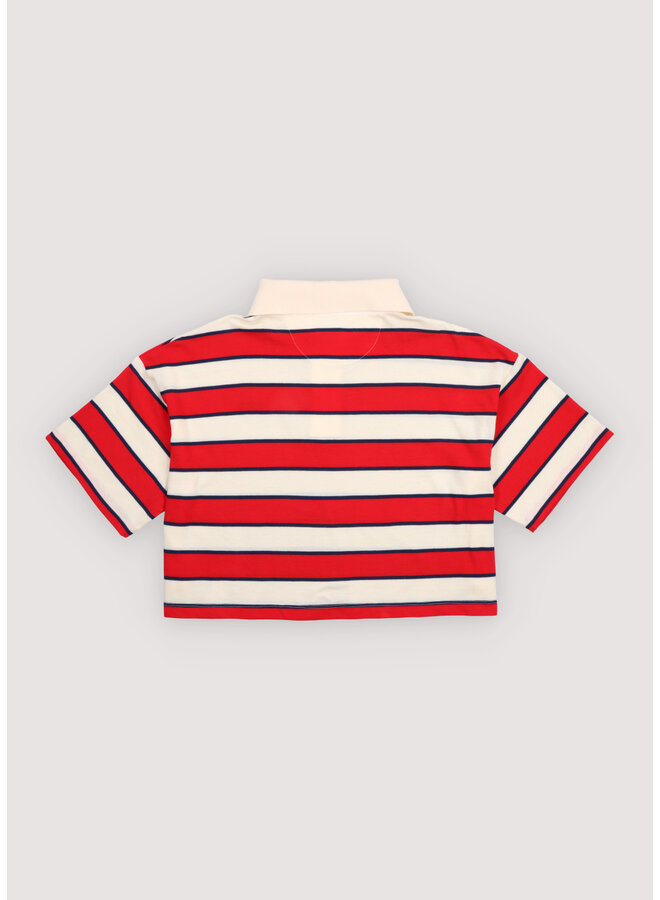 The New Society - Acacia polo - Tulip red & Minight stripes
