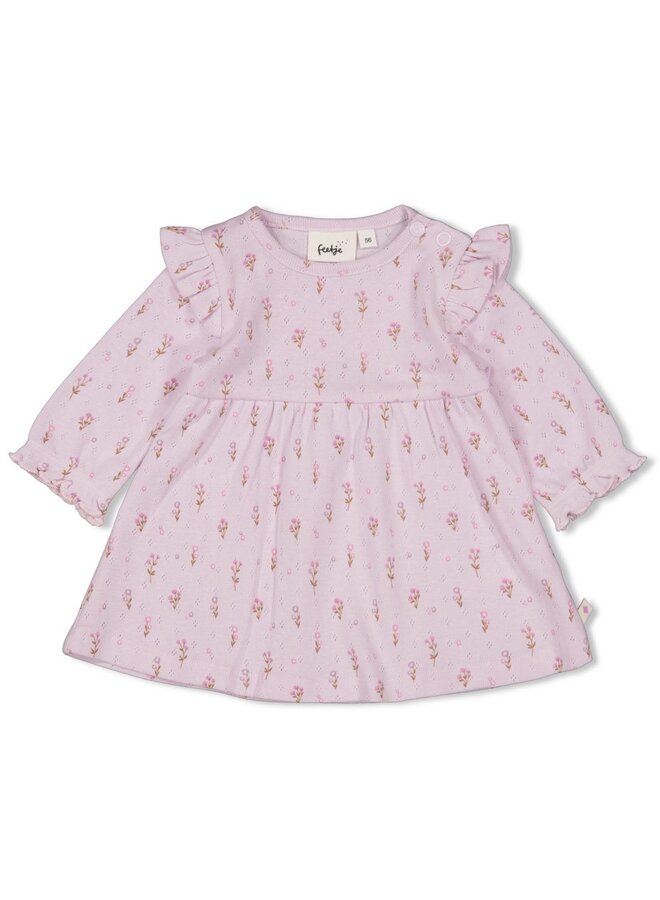 Jurk pointelle rib AOP - Flower Ranch - Lila