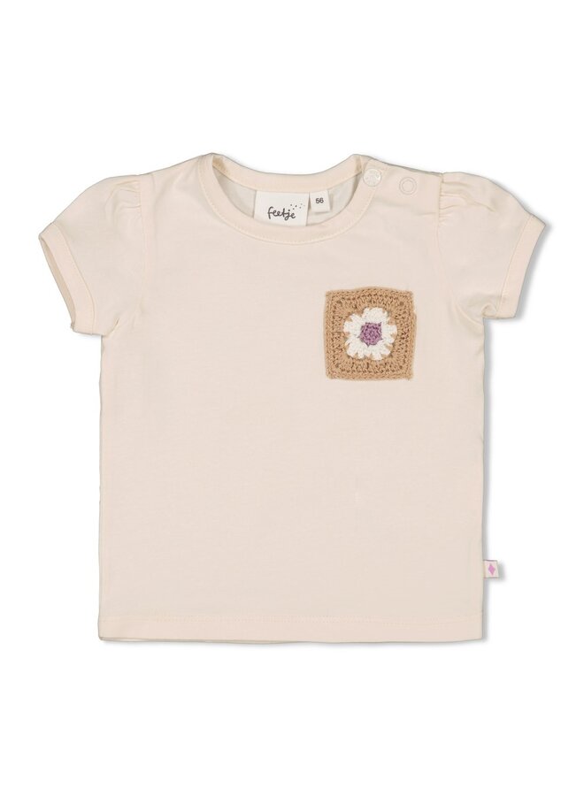 T-shirt met crochet zakje - Flower Ranch - Offwhite