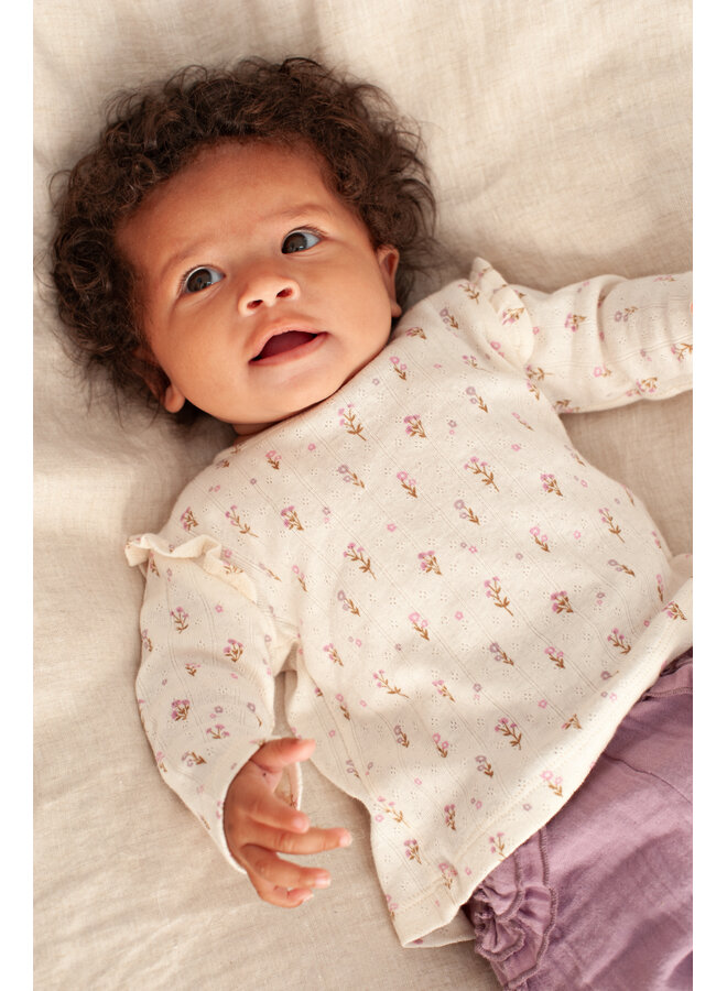 Feetje - Longsleeve pointelle rib AOP - Flower Ranch - Offwhite