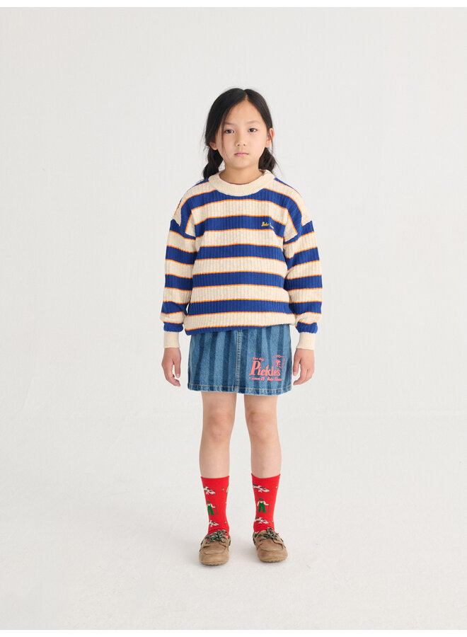 Bobo Choses - Pickles the dog striped denim skirt - Navy blue