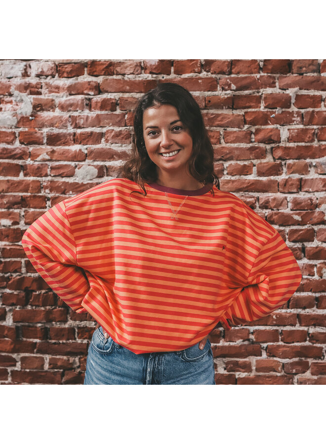 Your Wishes - Stripe French knit sweater mom - Beetroot purple