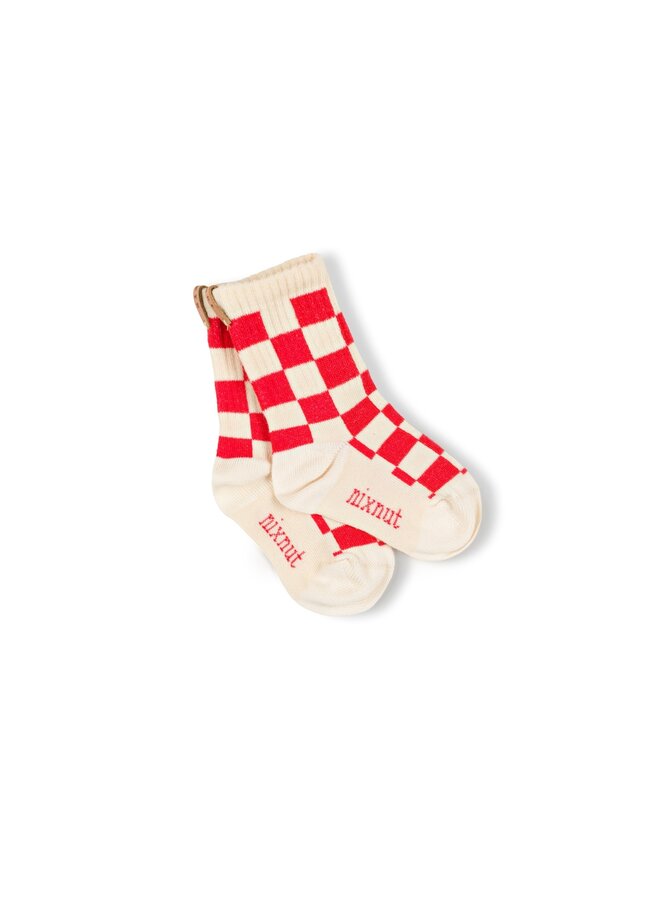Nixnut - Checkered socks - Tomato