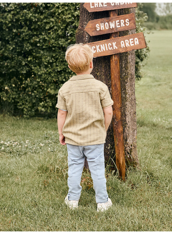 Daily7 - Shirt small stripe - Pale olive green