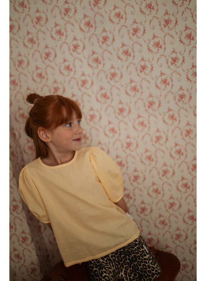 Petit Blush - Puff sleeve blouse - Check butter yellow