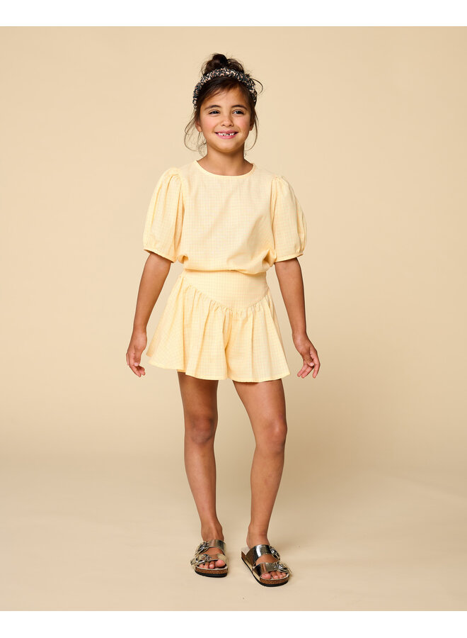Petit Blush - Puff sleeve blouse - Check butter yellow