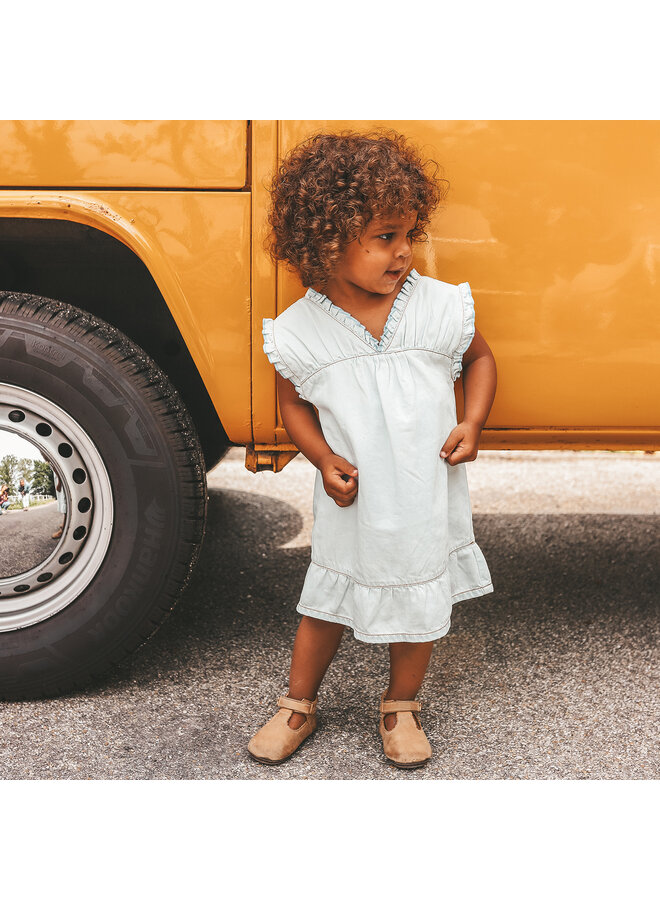 Your Wishes - Chambray ruffle dress - Sunlit blue