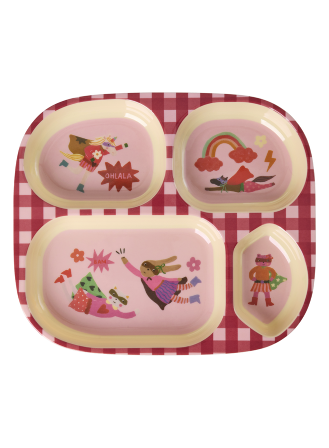 Kinderbord met 4 compartimenten - Roze hero print