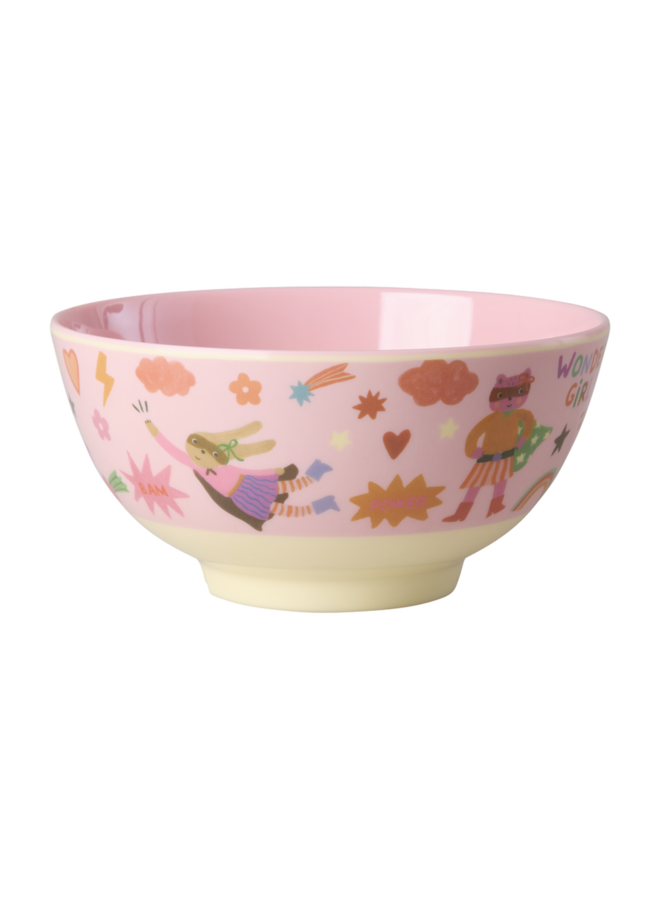 Medium melamine kom - Roze hero print