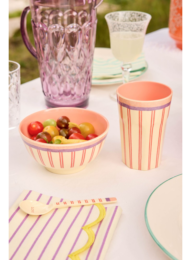 rice - Medium melamine kom - Crème stripey love print