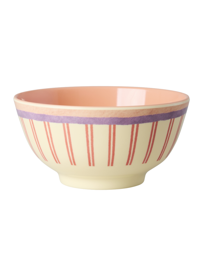 Medium melamine kom - Crème stripey love print