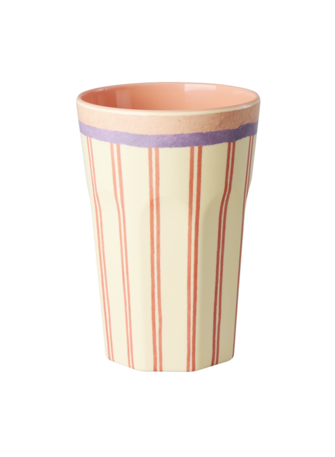 Grote melamine beker - Crème stripey love print