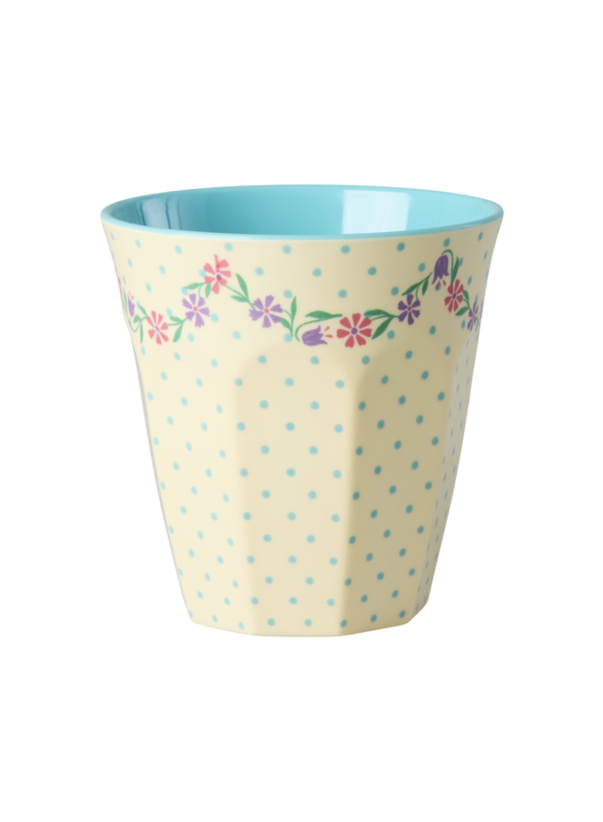 Medium melamine beker - Crème dots and flowers print